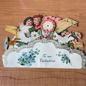 Vintage 1910 German 3-D Die Cut Pop Up Airplane Valentine Card Large 6"- Holiday
